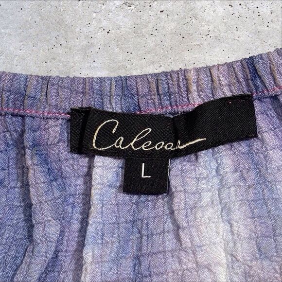 Calessa Tie Dye Tunic Large Purple Blue Pink Floral Embroidered 3/4 Tier Sleeve - Picture 6 of 8